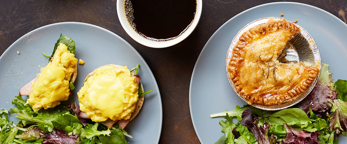 Coffee and pastry on table at Banksia